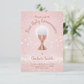 Erste Kommune Katholische Mädchen rosa Einladung (Stehend Vorderseite)