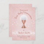 Erste Kommune Katholische Mädchen rosa Einladung (Vorne/Hinten)