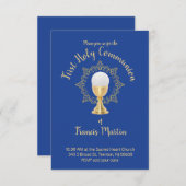 Erste Kommune Katholischer Junge blauer Hintergrun Einladung (Vorne/Hinten)