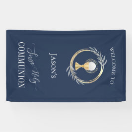 Erste Kommune Klassik Blau und Imitate Goldkreis Banner