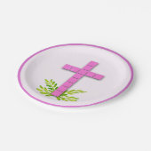 Erste Kommune Kreuz auf Rosa Pappteller (Schrägansicht)