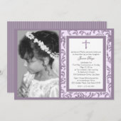 Erste Kommune Lila Blüte mit Foto Einladung (Vorne/Hinten)