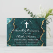 Erste Kommune mit aquamarinem Goldmarmor Agate Geo Einladung (Stehend Vorderseite)