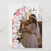 Erste Kommune mit Blumenbogen Danke Karte (Vorderseite)