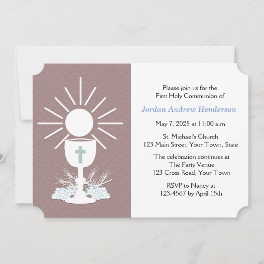 Erste Kommune mit Chalice, Mauve Einladung (Vorderseite)