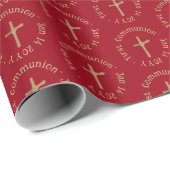 Erste Kommune mit personalisiertem Gold und Rotem Geschenkpapier (Rolleneckpunkt)