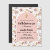 Erste Kommune Pampas Blume Rose Gold Luxus Magneteinladung (Vorne/Hinten)