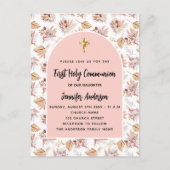 Erste Kommune Pampas Blume Rose Gold Rosa Mädchen Einladungspostkarte (Vorderseite)