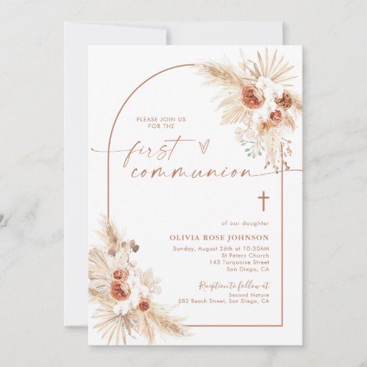 Erste Kommune, Pampas Grass Boho Christening Einladung (Vorderseite)