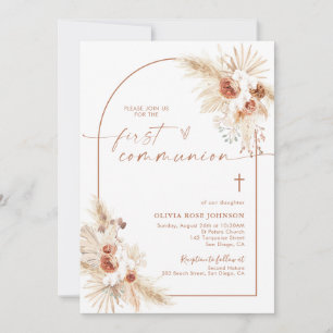 Erste Kommune, Pampas Grass Boho Christening Einladung