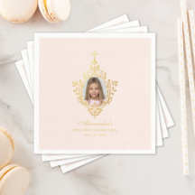 Erste Kommune Pink Girl Foto Imitate Gold Cross