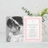 Erste Kommune Rosa Bläschen mit Foto Einladung (Stehend Vorderseite)