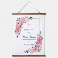 Erste Kommune Rosa Blumengeflecht Willkommenszeich