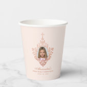Erste Kommune Rosa Girl Foto Rose Gold Cross Pappbecher (Vorderseite)