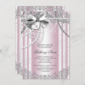 Erste Kommune Rosa und Graue Perle Einladung (Vorne/Hinten)