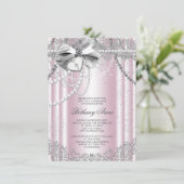 Erste Kommune Rosa und Graue Perle Einladung (Stehend Vorderseite)