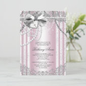 Erste Kommune Rosa und Graue Perle Einladung (Stehend Vorderseite)