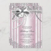 Erste Kommune Rosa und Graue Perle Einladung (Vorne/Hinten)