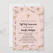 Erste Kommune Rose Gold Blume Pampas Luxus Einladung (Vorderseite)