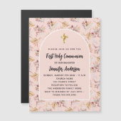 Erste Kommune Rose Gold Blume Pampas Luxus Magneteinladung (Vorne/Hinten)