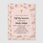 Erste Kommune Rose Gold Blume Pampas Luxus Magneteinladung (Vorderseite)