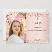 Erste Kommune Rose Gold Foto danke Karte (Vorderseite)