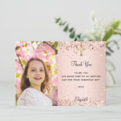 Erste Kommune Rose Gold Foto danke Karte (Stehend Vorderseite)