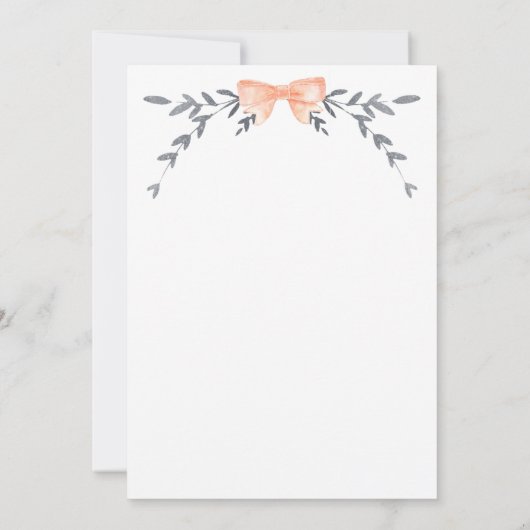 Erste Kommune Silver Blätter Peach Bow Einladung (Rückseite)