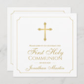 Erste Kommune Simple Gold Cross Boy Christlich Einladung (Vorne/Hinten)