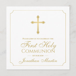 Erste Kommune Simple Gold Cross Boy Christlich Einladung