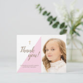 Erste Kommune Vielen Dank Modernes rosa Foto Postkarte (Stehend Vorderseite)