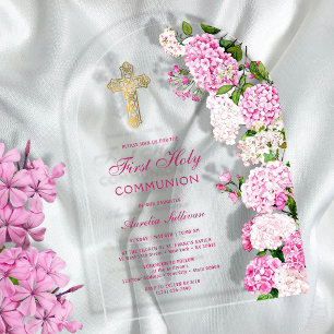 Erste Kommune von Pink Hydrangea Arch Acryleinladungen
