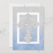 Erste Kommune Wasserfarbe Kreuz Grau und Blau Einladung (Vorderseite)
