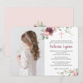 Erste Kommune Weichrosa Blüte mit Foto Einladung (Vorne/Hinten)