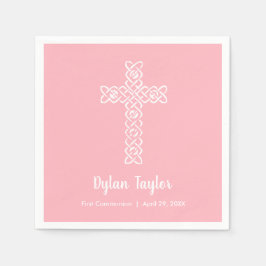 Erste Kommune Weißes Kreuz Rosa Serviette