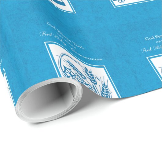 Erste Kommune, Weizen, Trauben blau Geschenkpapier (Rolleneckpunkt)