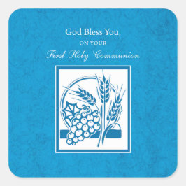 Erste Kommune, Weizen, Trauben blau Quadratischer Aufkleber