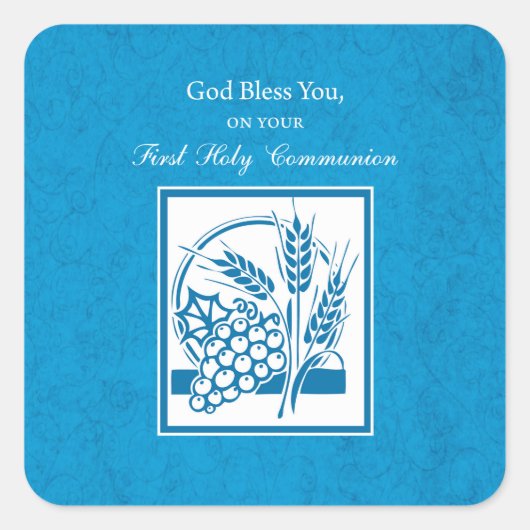 Erste Kommune, Weizen, Trauben blau Quadratischer Aufkleber (Vorderseite)