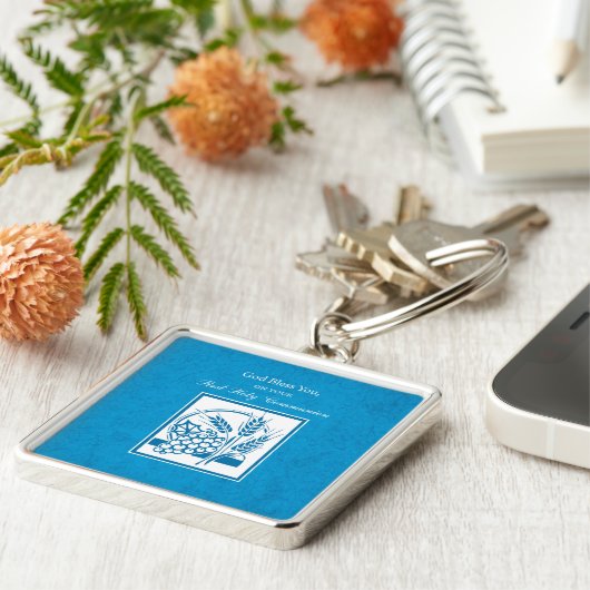 Erste Kommune, Weizen, Trauben blau Schlüsselanhänger (Seite)