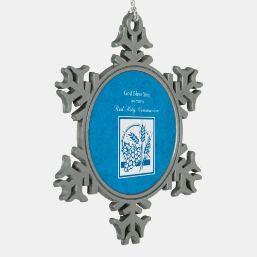 Erste Kommune, Weizen, Trauben blau Schneeflocken Zinn-Ornament (Links)