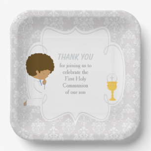 Erste Kommunion Afroamerikanisch Silber Damast Pappteller