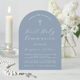 Erste Kommunion Arch Dusty Blue Modern Script Einladung