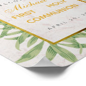 Erste Kommunion Begrüßung Grüne Imitate Gold Marmo Poster (Ecke)