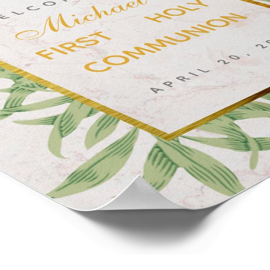 Erste Kommunion Begrüßung Grüne Imitate Gold Marmo Poster (Ecke)