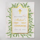 Erste Kommunion Begrüßung Grüne Imitate Gold Marmo Poster (Vorne)