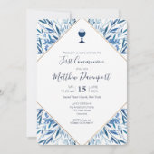 Erste Kommunion Blauer Grünkalius Einladung (Vorderseite)