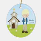 Erste Kommunion, blonder Junge, Kirche Keramikornament (Links)