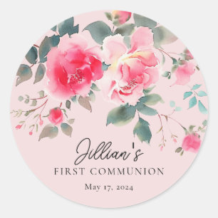 Erste Kommunion Blush Blüten Runder Aufkleber