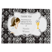 Erste Kommunion Brünett Hair Girl Danke Große Geschenktüte (Rückseite)