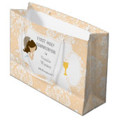 Erste Kommunion Brünett Hair Girl Danke Große Geschenktüte (Vorderseite Schrägansicht)